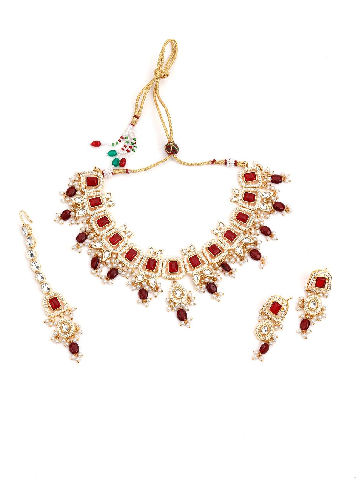 Ethnic Red & Gold Necklace - Rajwada