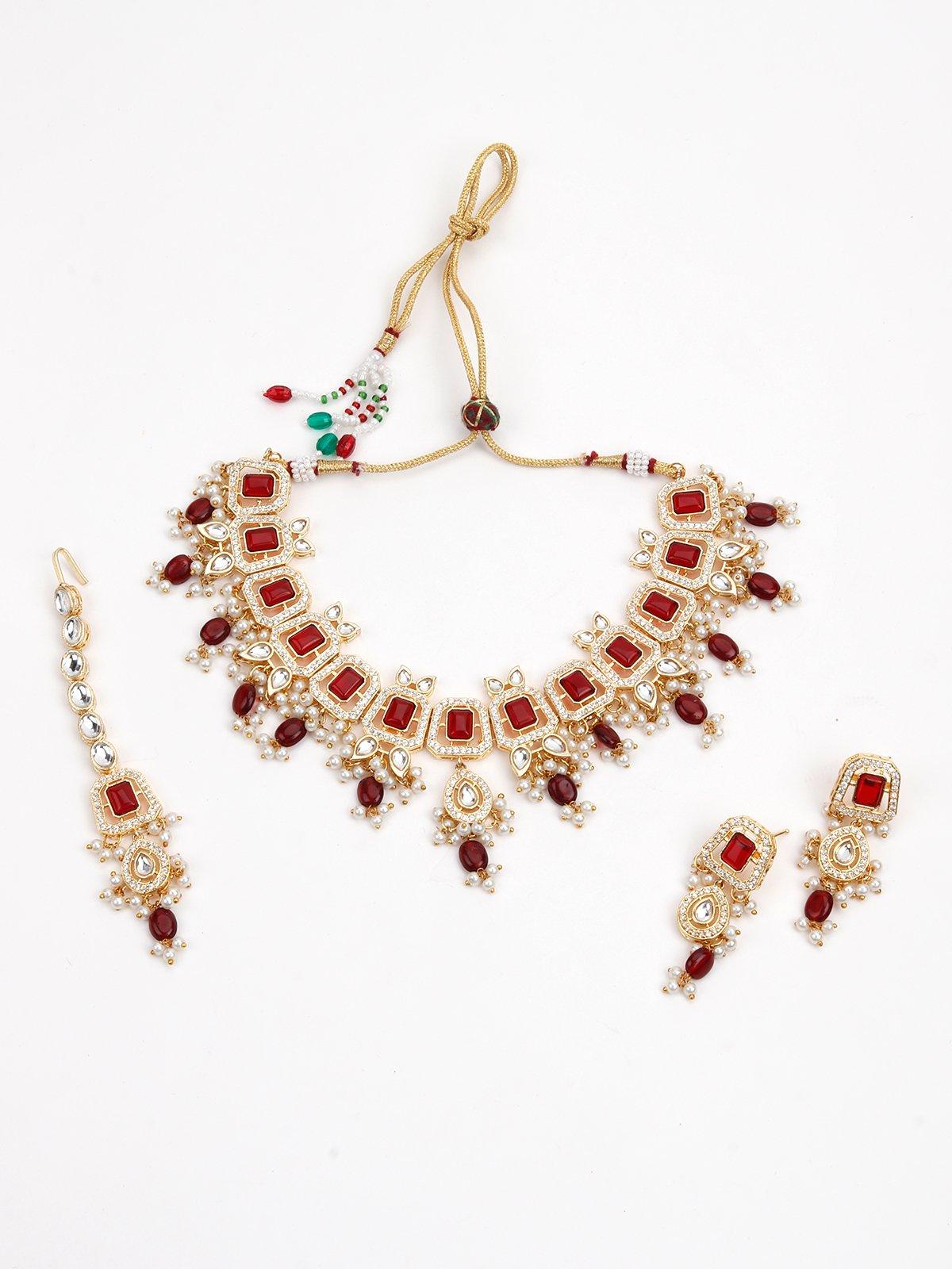 Ethnic Red & Gold Necklace - Rajwada