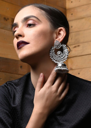 Ethnic Silver White Beaded Jhumka - Rajwada