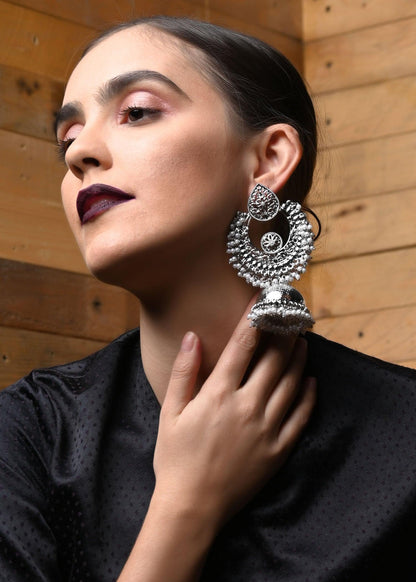 Ethnic Silver White Beaded Jhumka - Rajwada