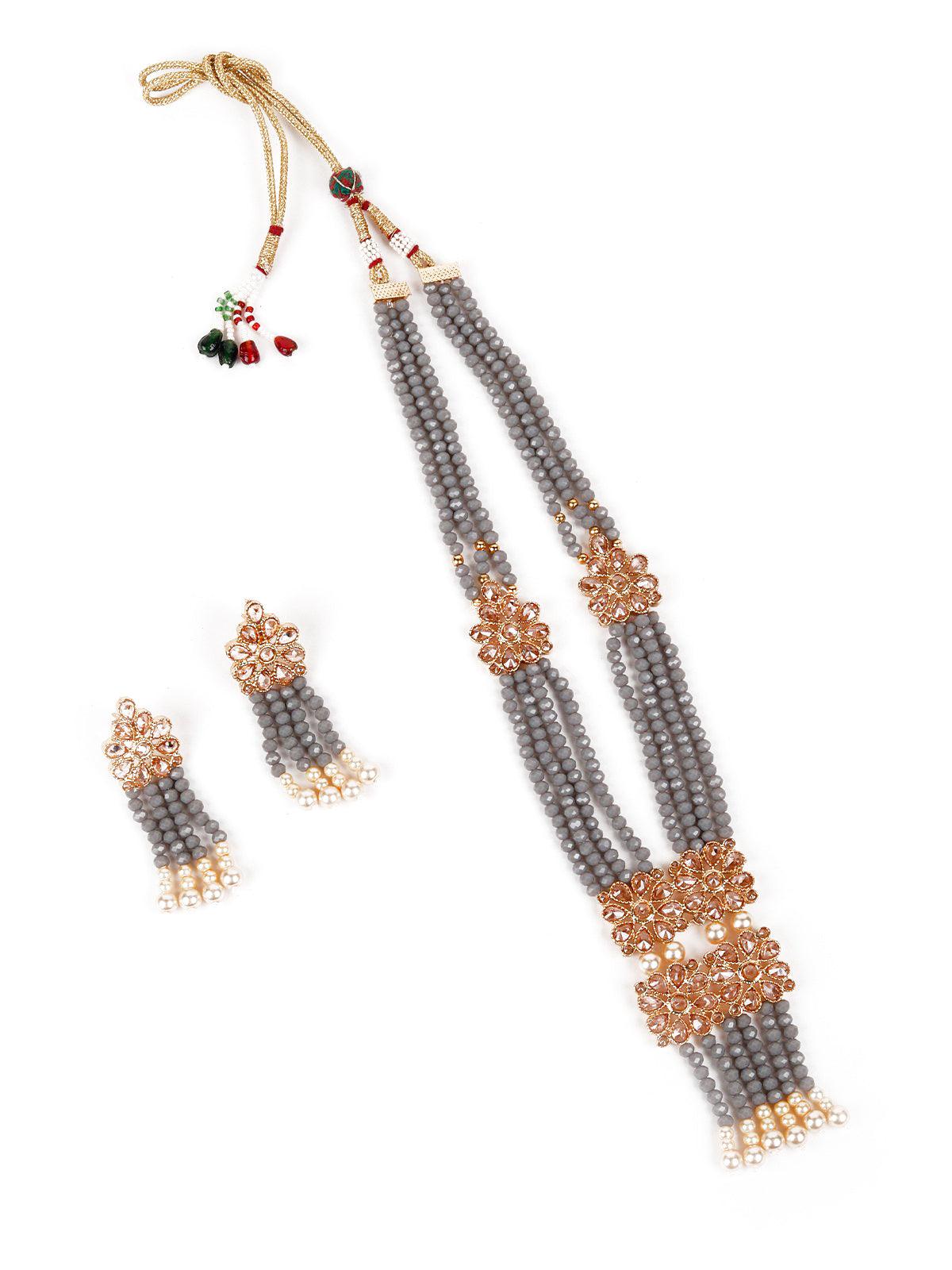 Exclusive Grey Beaded Long Haar Necklace Set - Rajwada