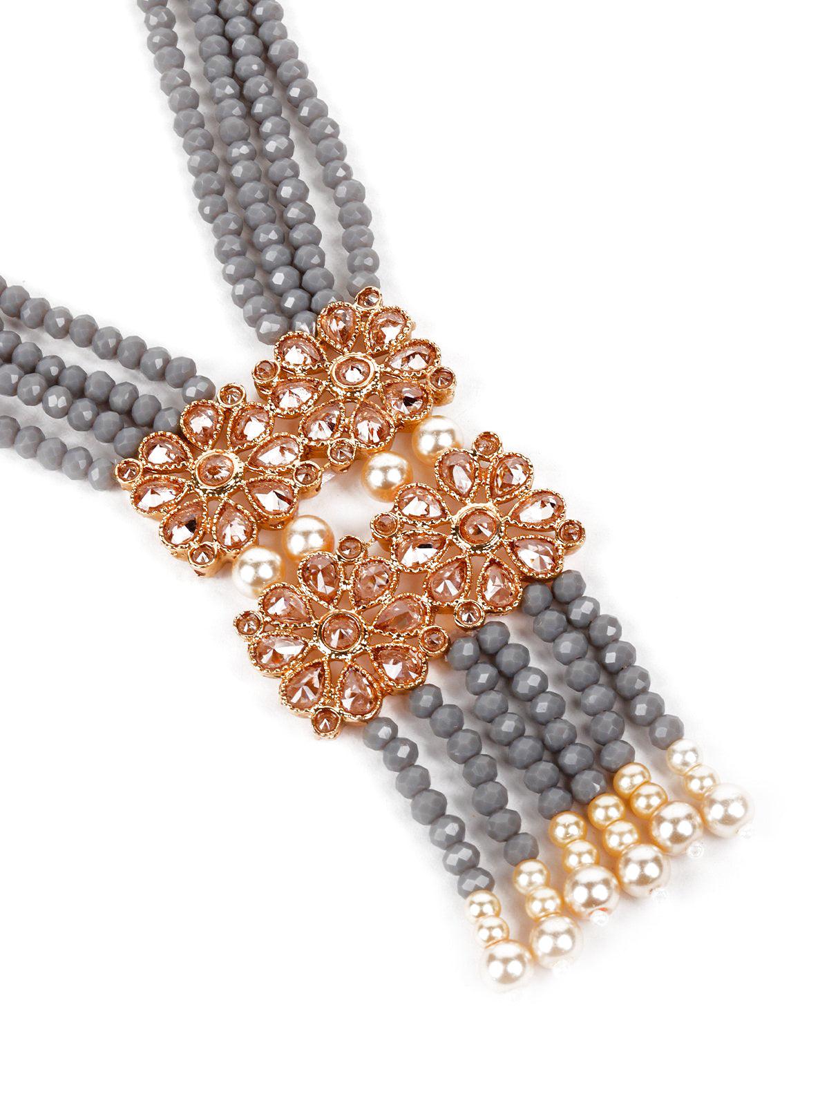 Exclusive Grey Beaded Long Haar Necklace Set - Rajwada