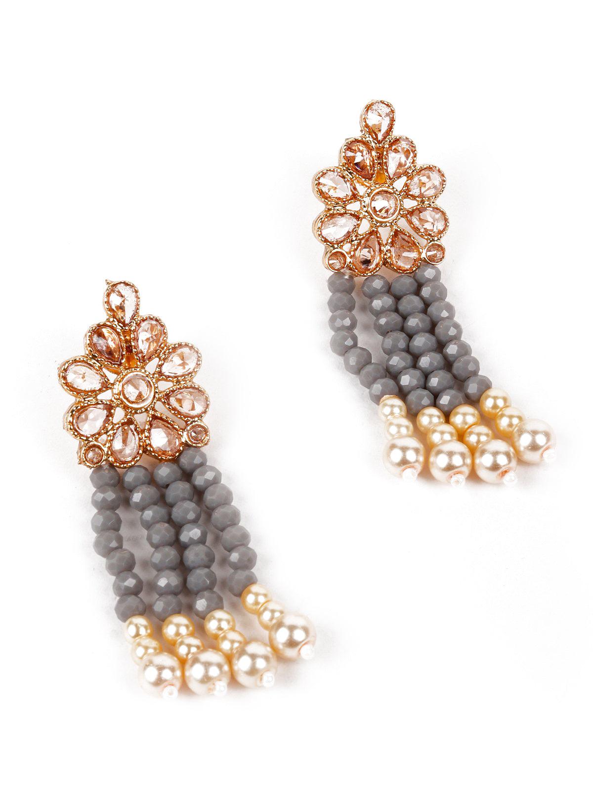 Exclusive Grey Beaded Long Haar Necklace Set - Rajwada