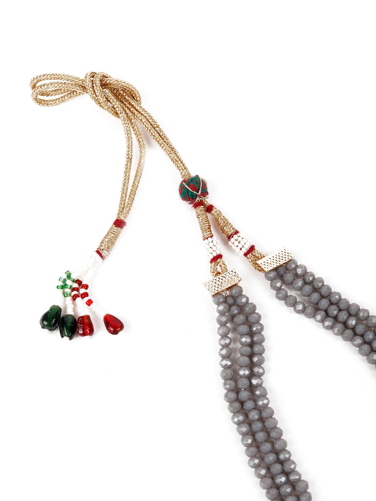 Exclusive Grey Beaded Long Haar Necklace Set - Rajwada
