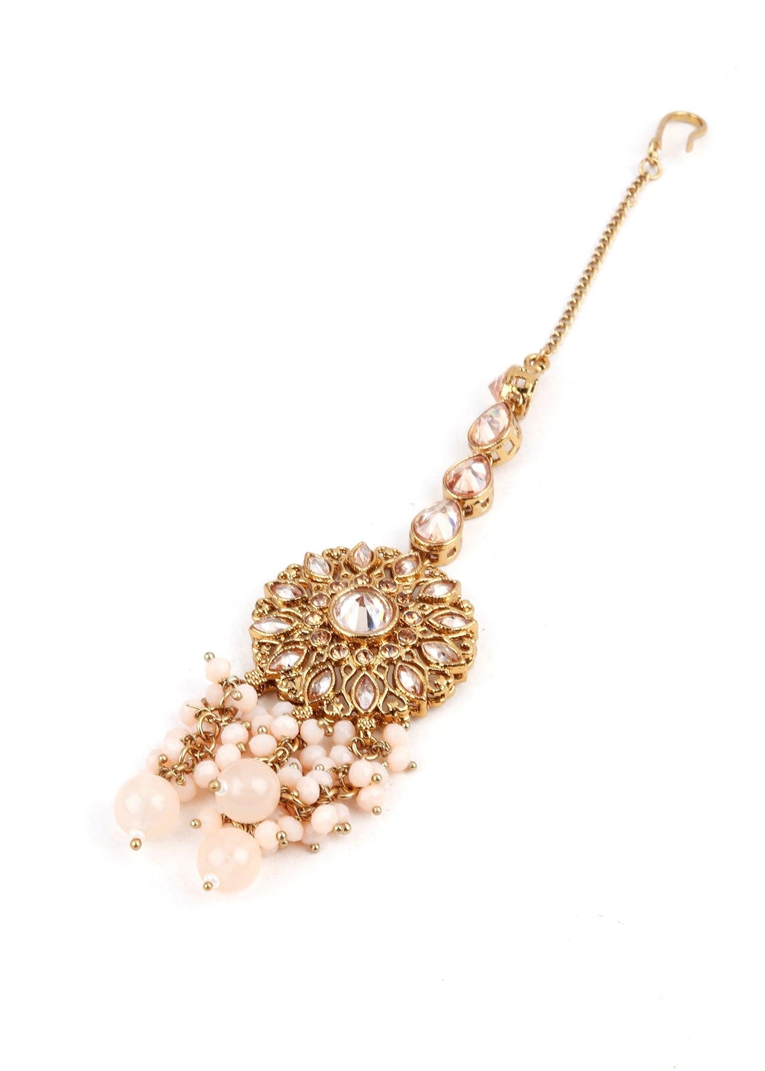 Exquisite 3 Piece Set of Necklace, Earrings and Maang Tikka - Rajwada