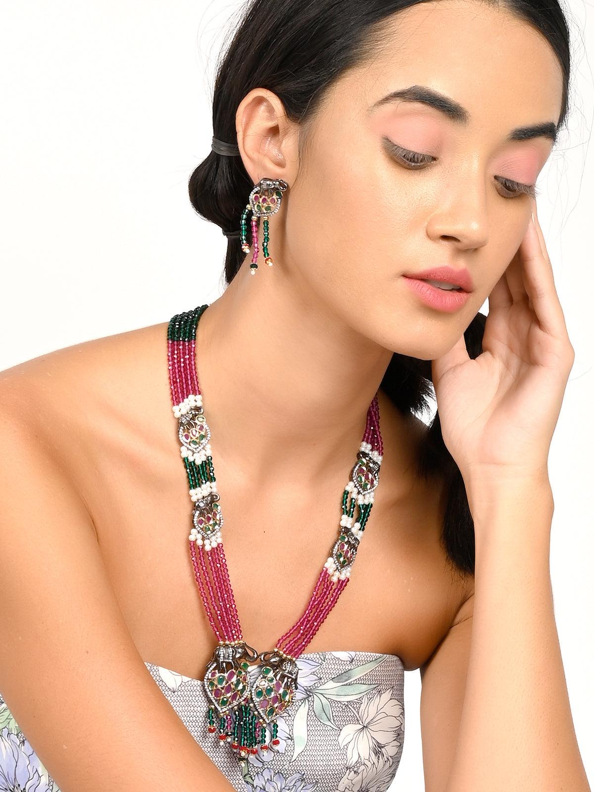 Exquisite green mala necklace set for women - Rajwada