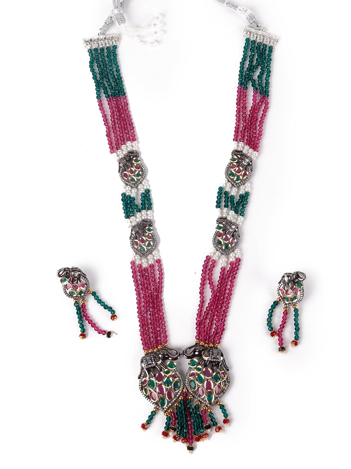 Exquisite green mala necklace set for women - Rajwada