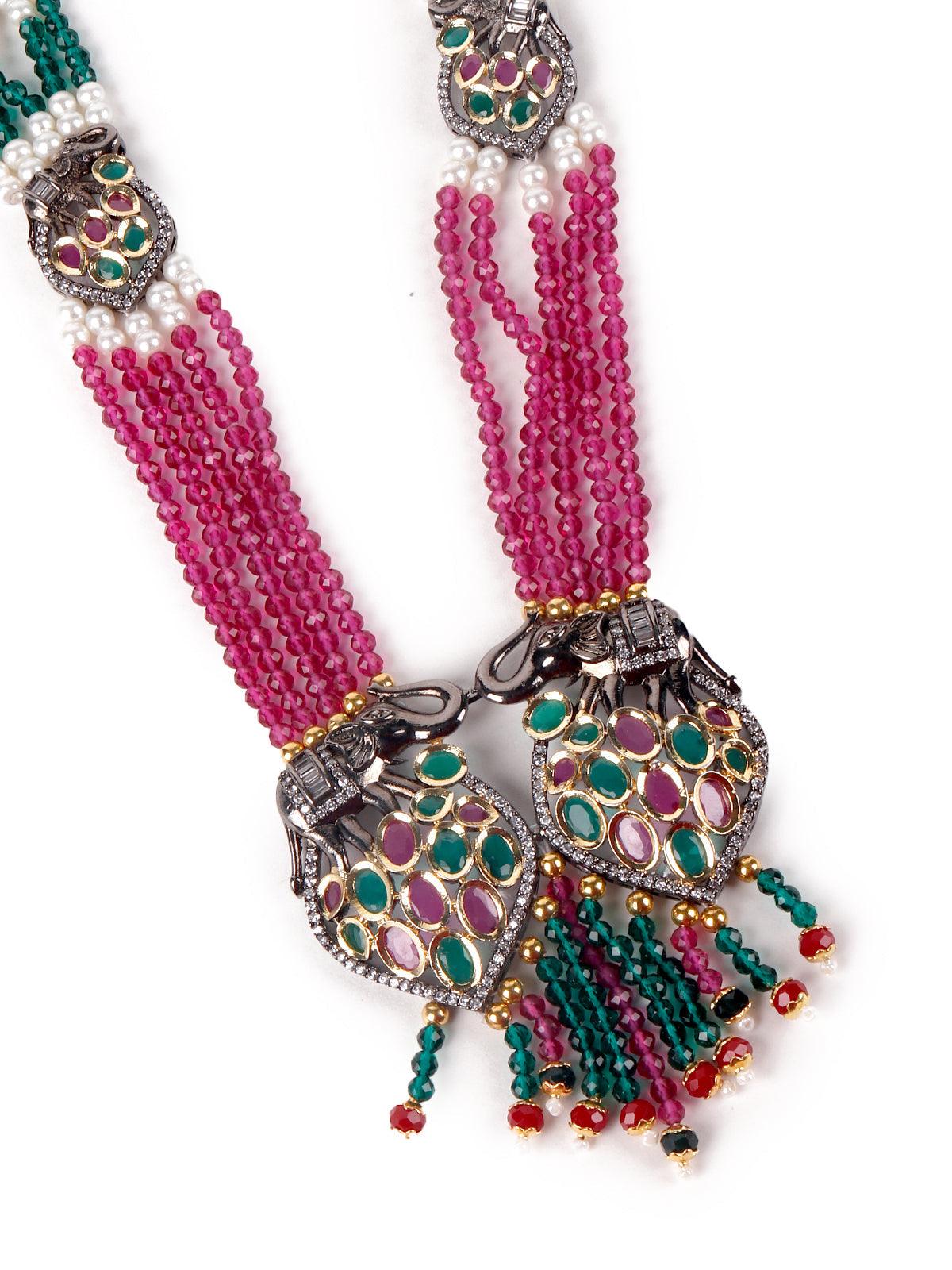 Exquisite green mala necklace set for women - Rajwada