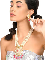 Exquisite peach Kundan work necklace set - Rajwada