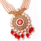 Exquisite peach Kundan work necklace set - Rajwada