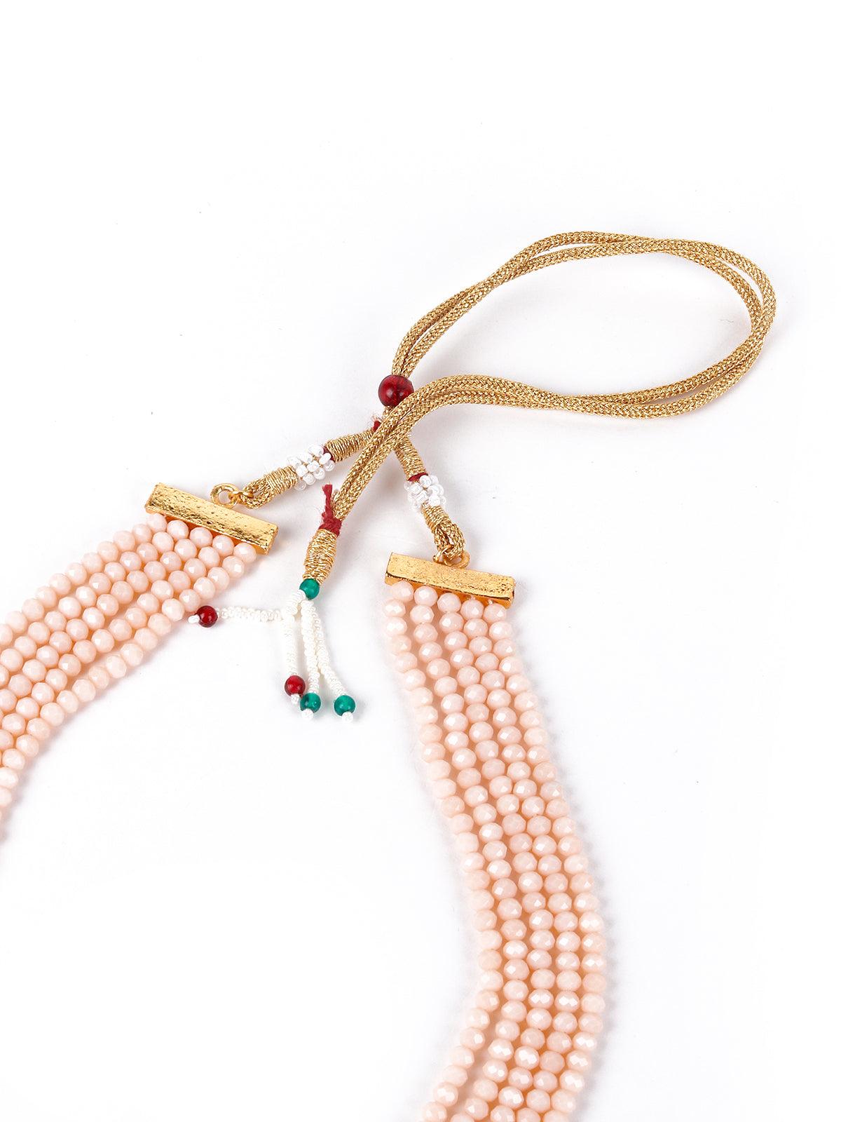 Exquisite peach Kundan work necklace set - Rajwada