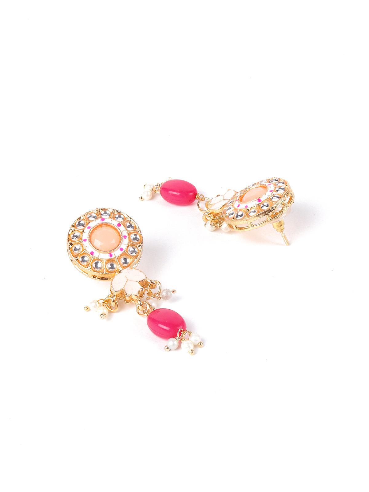 Exquisite peach Kundan work necklace set - Rajwada