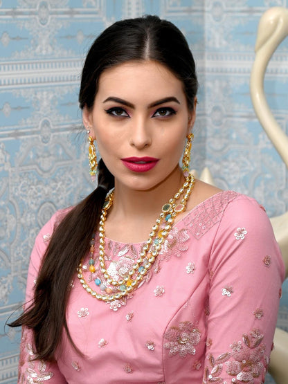 Exquisitly Crafted Gold Long Necklace Set - Rajwada