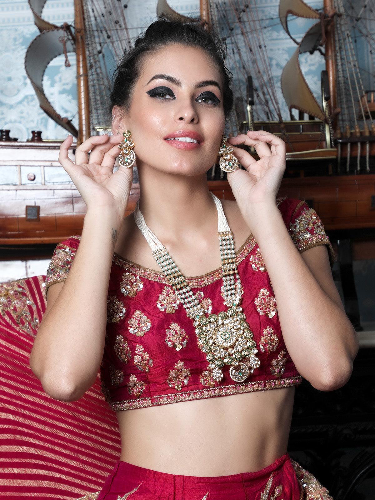 EXQUISITLY CRAFTED GOLD LONG NECKLACE SET - Rajwada