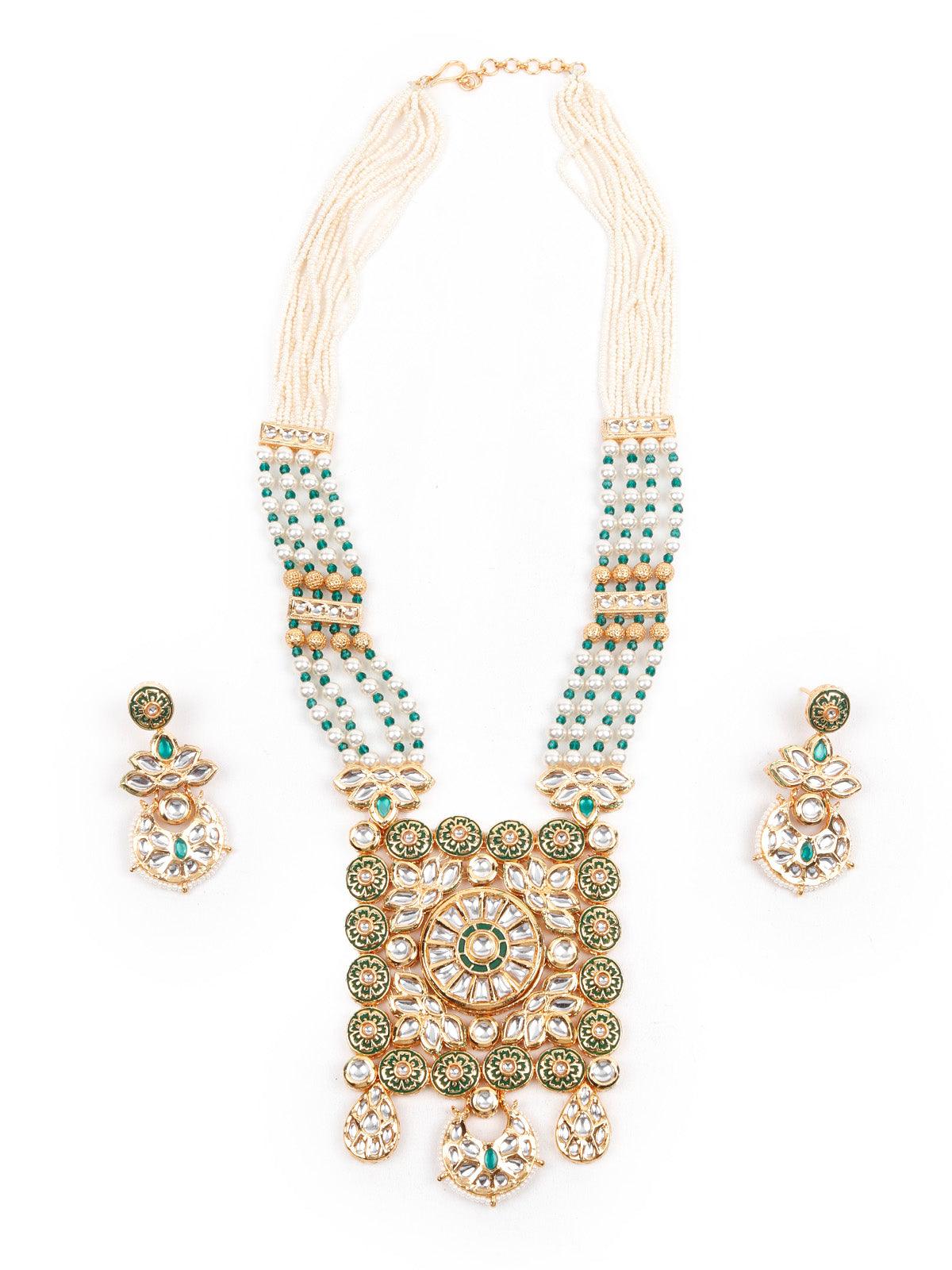 EXQUISITLY CRAFTED GOLD LONG NECKLACE SET - Rajwada