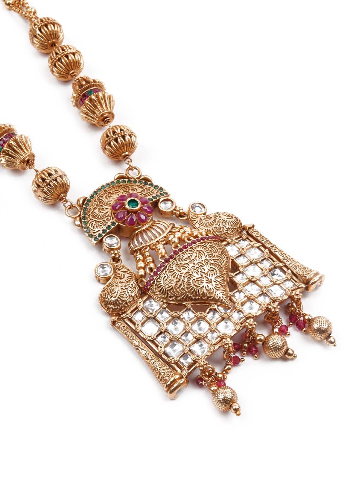 Exquisitly Crafted Gold Long Necklace Set - Rajwada