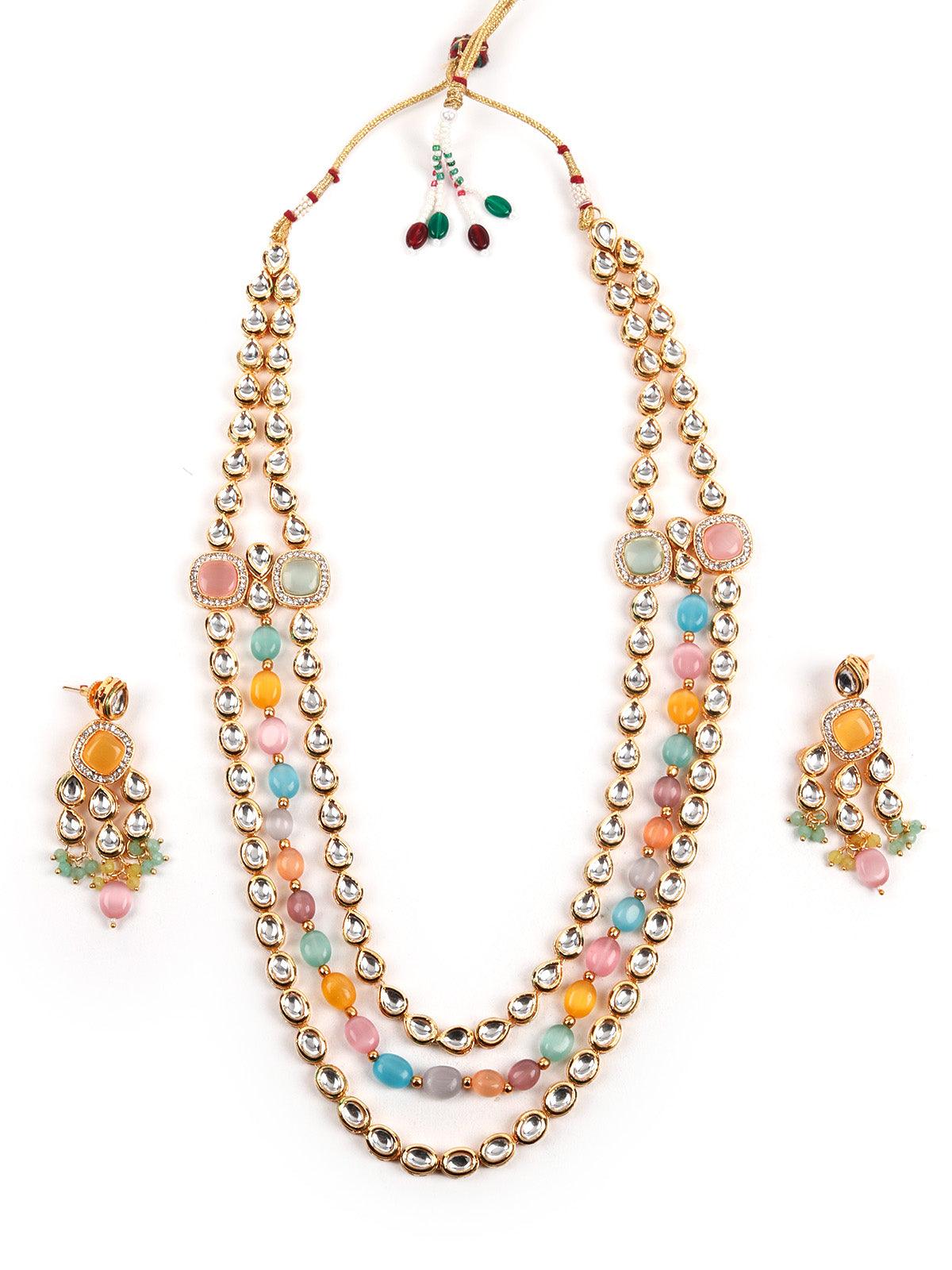 Exquisitly Crafted Gold Long Necklace Set - Rajwada