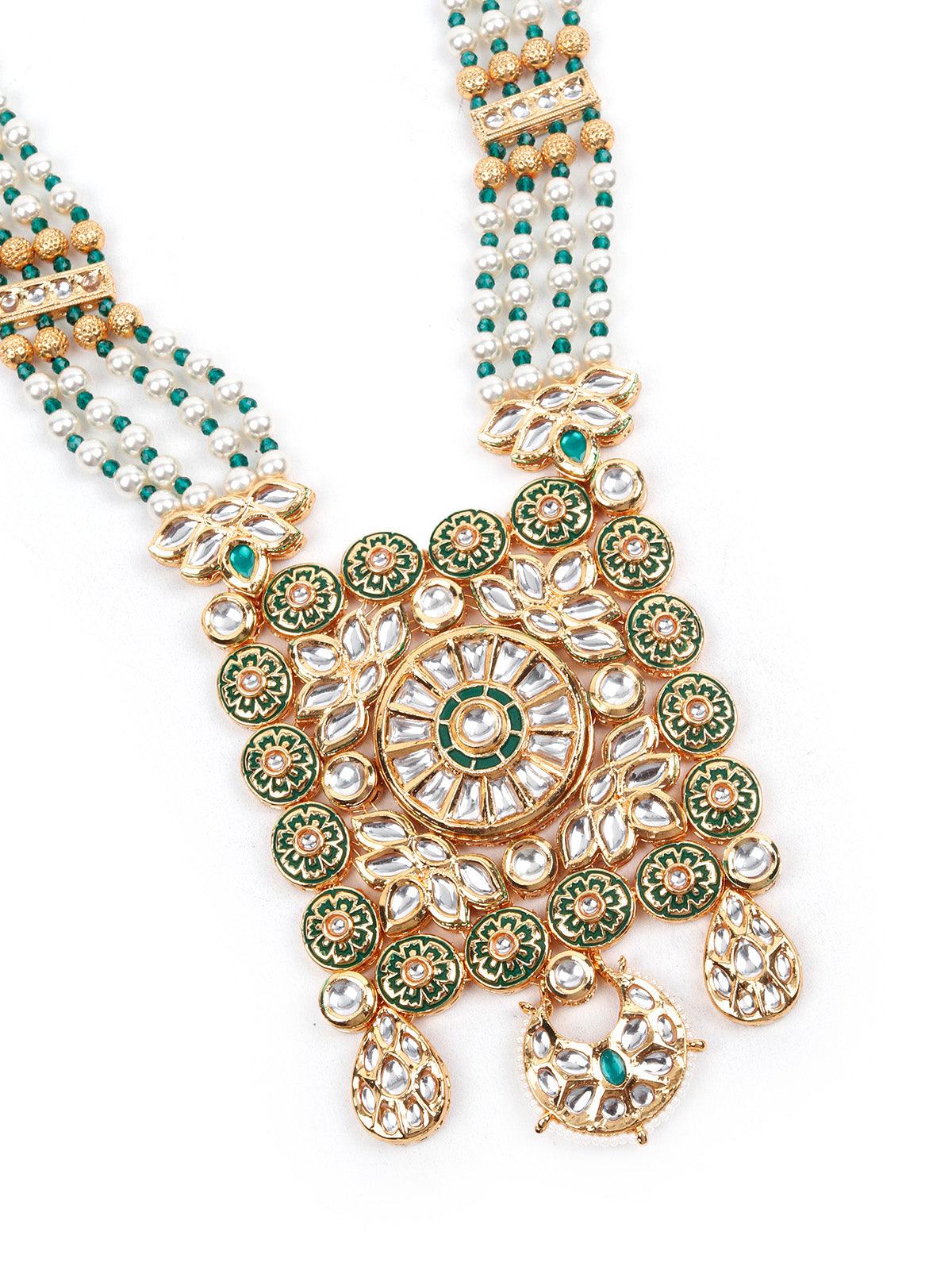EXQUISITLY CRAFTED GOLD LONG NECKLACE SET - Rajwada