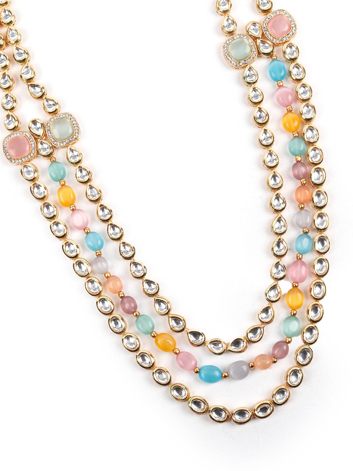 Exquisitly Crafted Gold Long Necklace Set - Rajwada