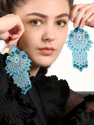 Extensive Blue Coloured Beadwork Earrings - Rajwada