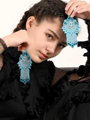 Extensive Blue Coloured Beadwork Earrings - Rajwada
