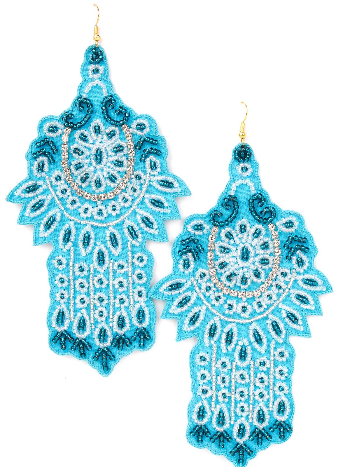 Extensive Blue Coloured Beadwork Earrings - Rajwada