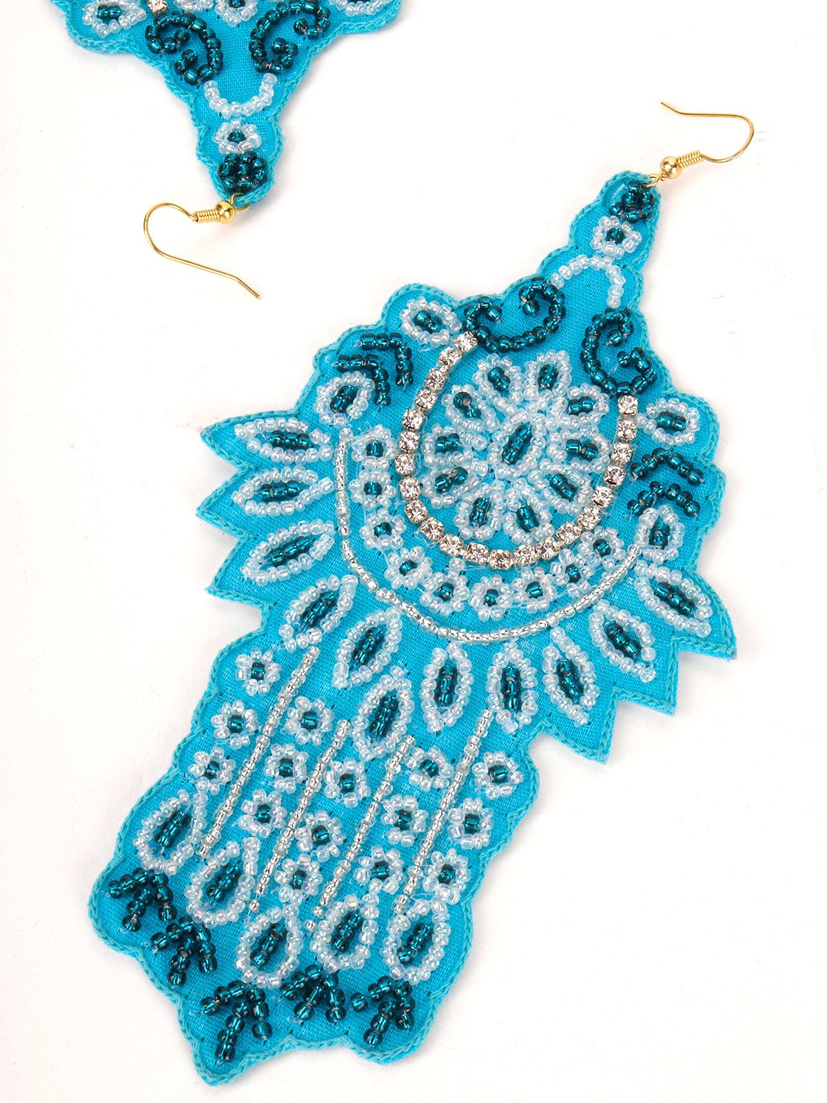 Extensive Blue Coloured Beadwork Earrings - Rajwada
