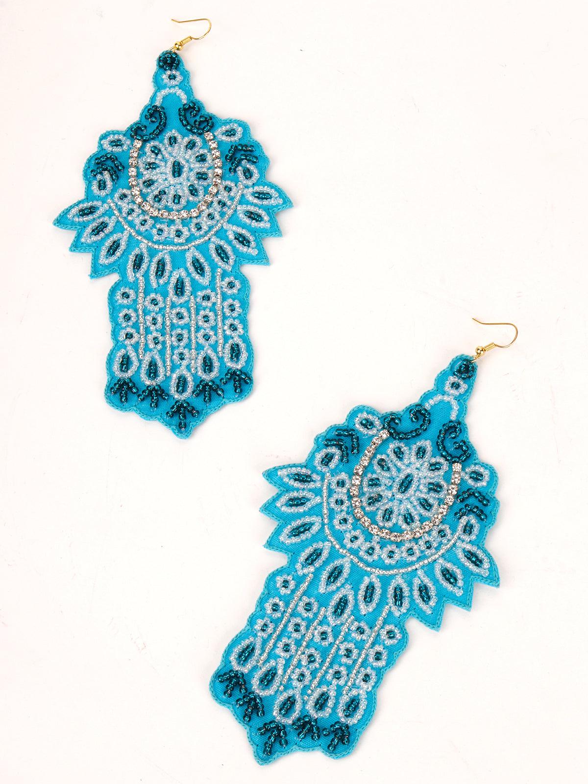 Extensive Blue Coloured Beadwork Earrings - Rajwada