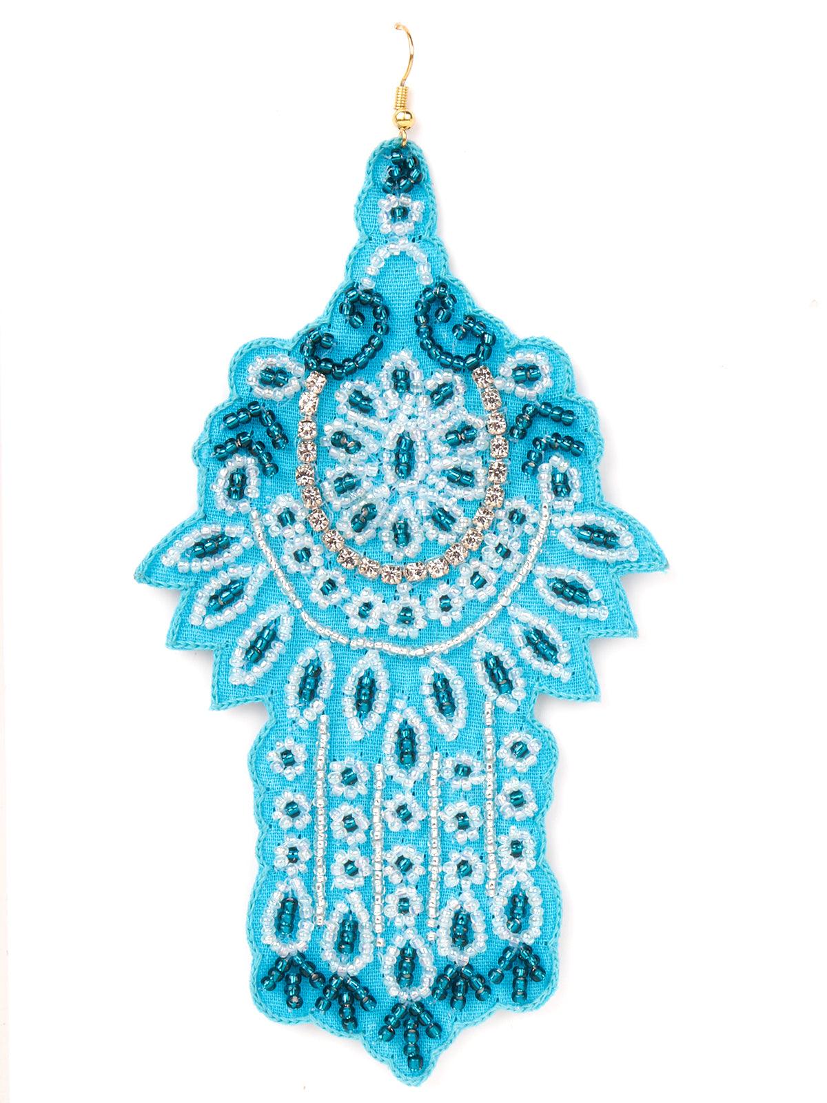 Extensive Blue Coloured Beadwork Earrings - Rajwada