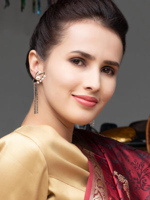 Eye Shaped Moti Tassel Dash Earrings - Rajwada