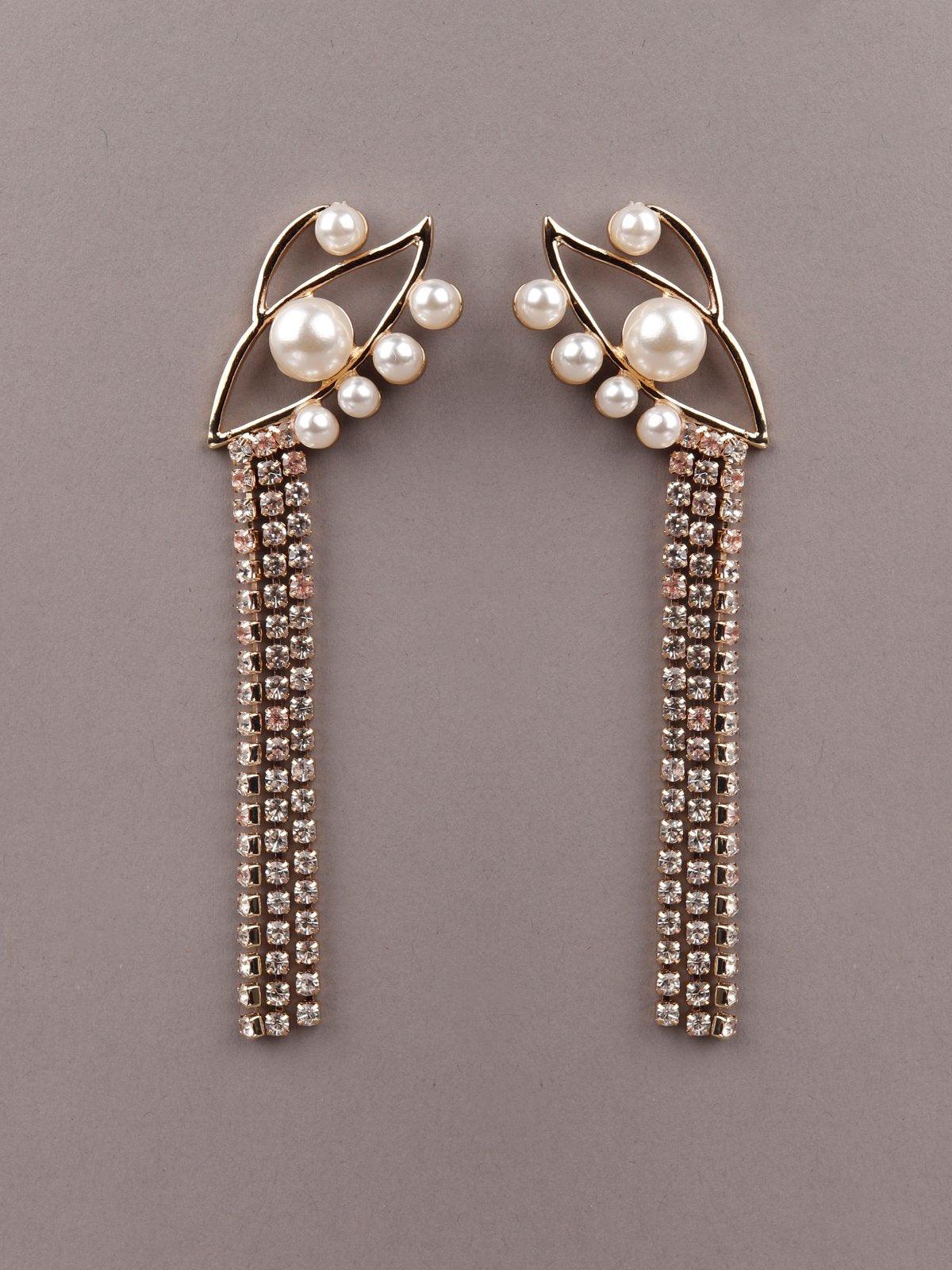 Eye Shaped Moti Tassel Dash Earrings - Rajwada