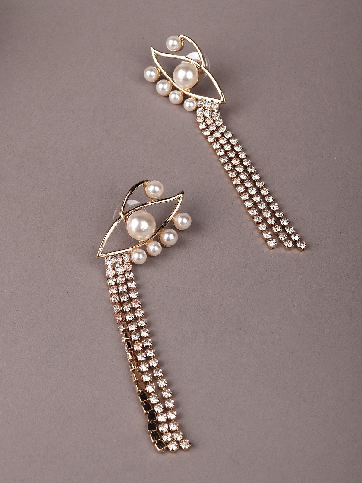 Eye Shaped Moti Tassel Dash Earrings - Rajwada