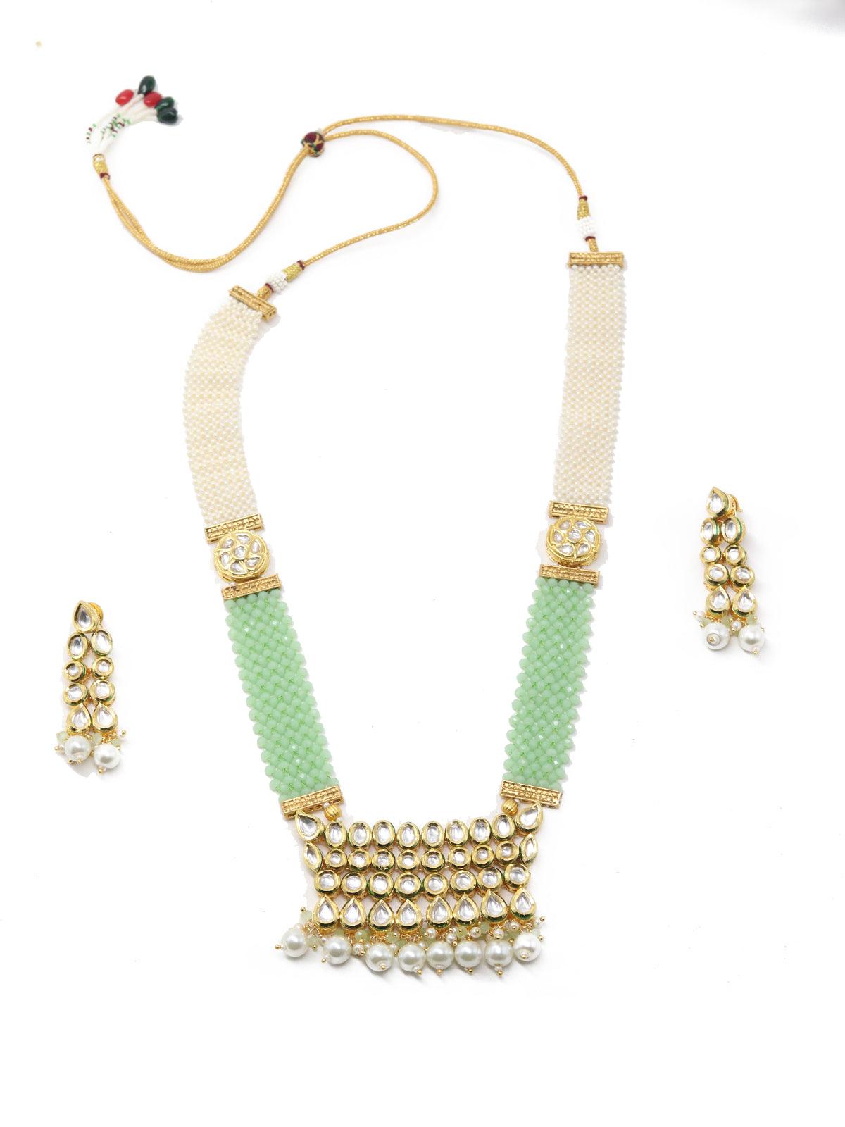 Fancy Green Onyx and Pearl Necklace Set - Rajwada