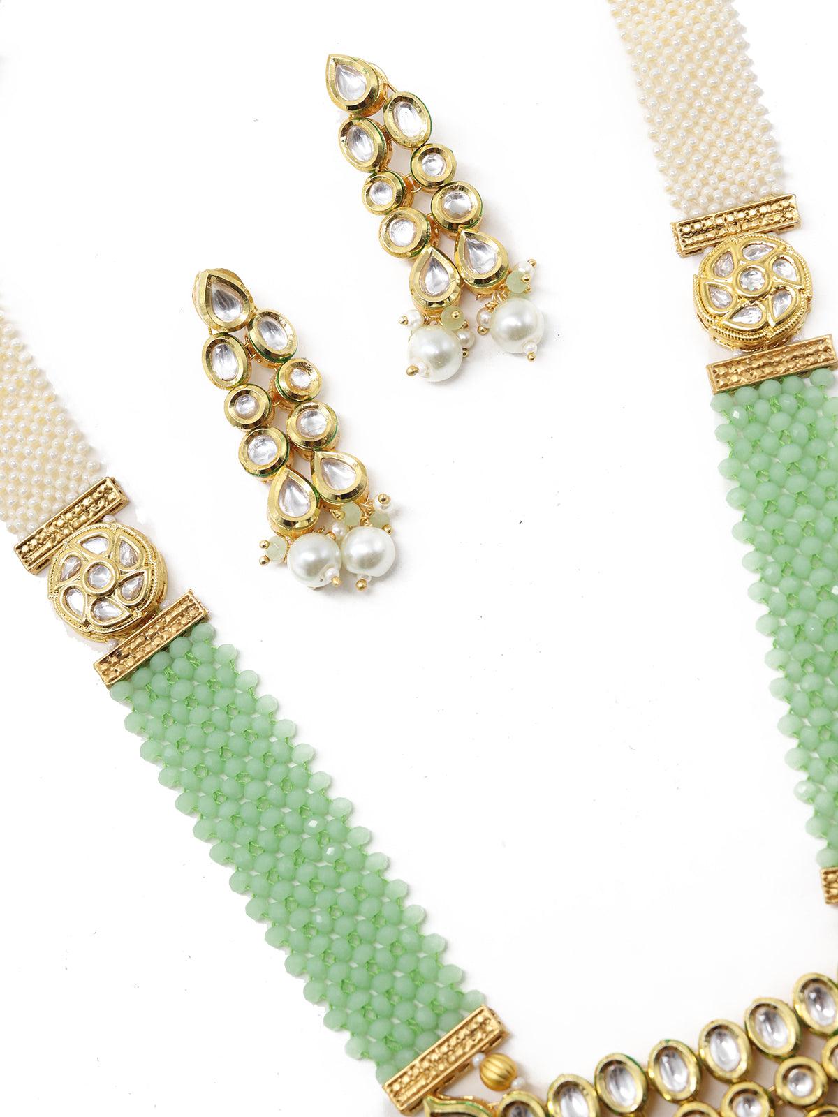 Fancy Green Onyx and Pearl Necklace Set - Rajwada