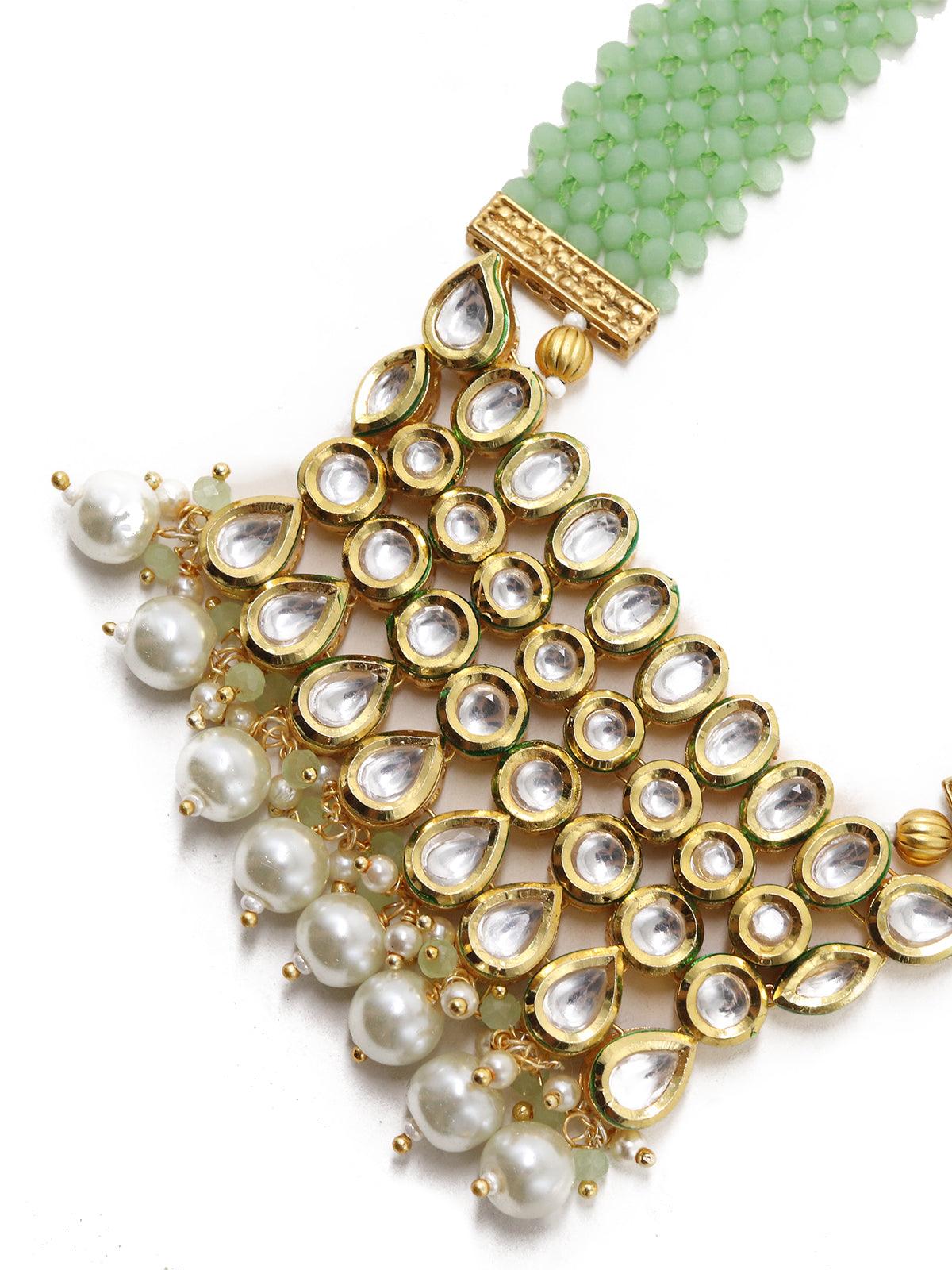 Fancy Green Onyx and Pearl Necklace Set - Rajwada