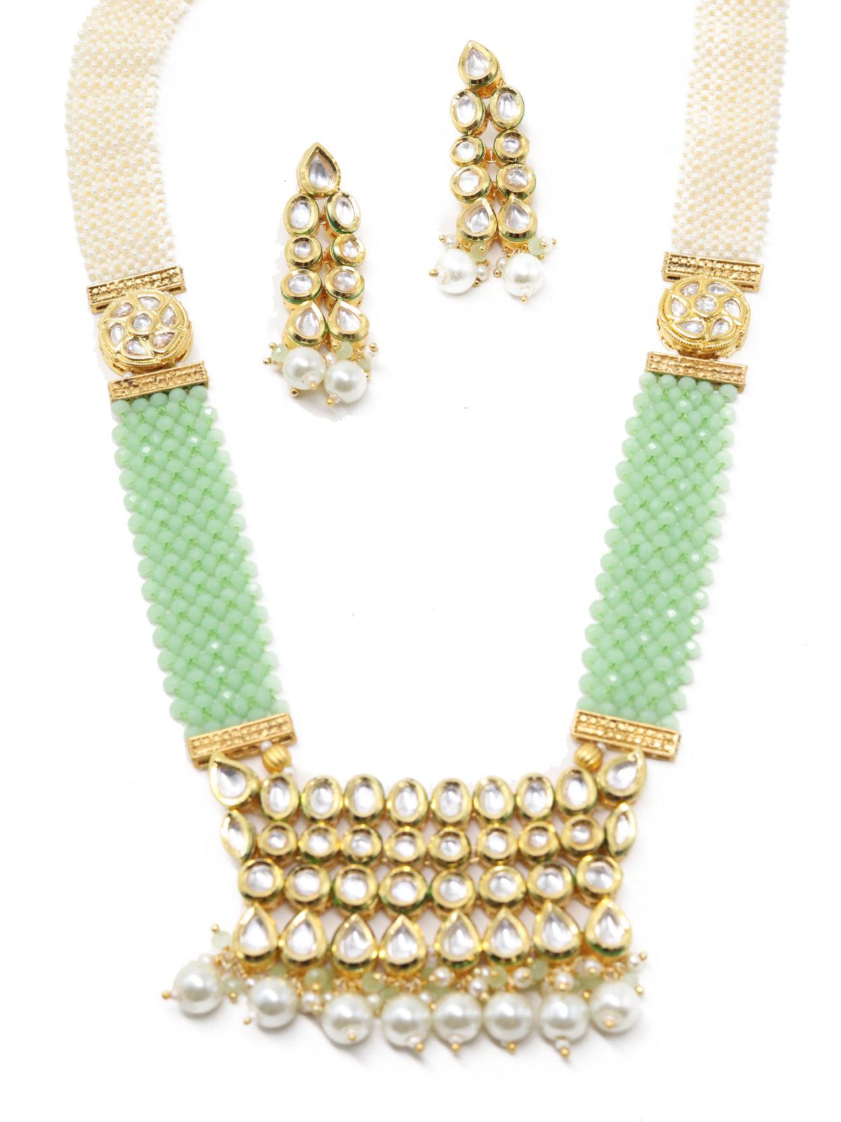 Fancy Green Onyx and Pearl Necklace Set - Rajwada