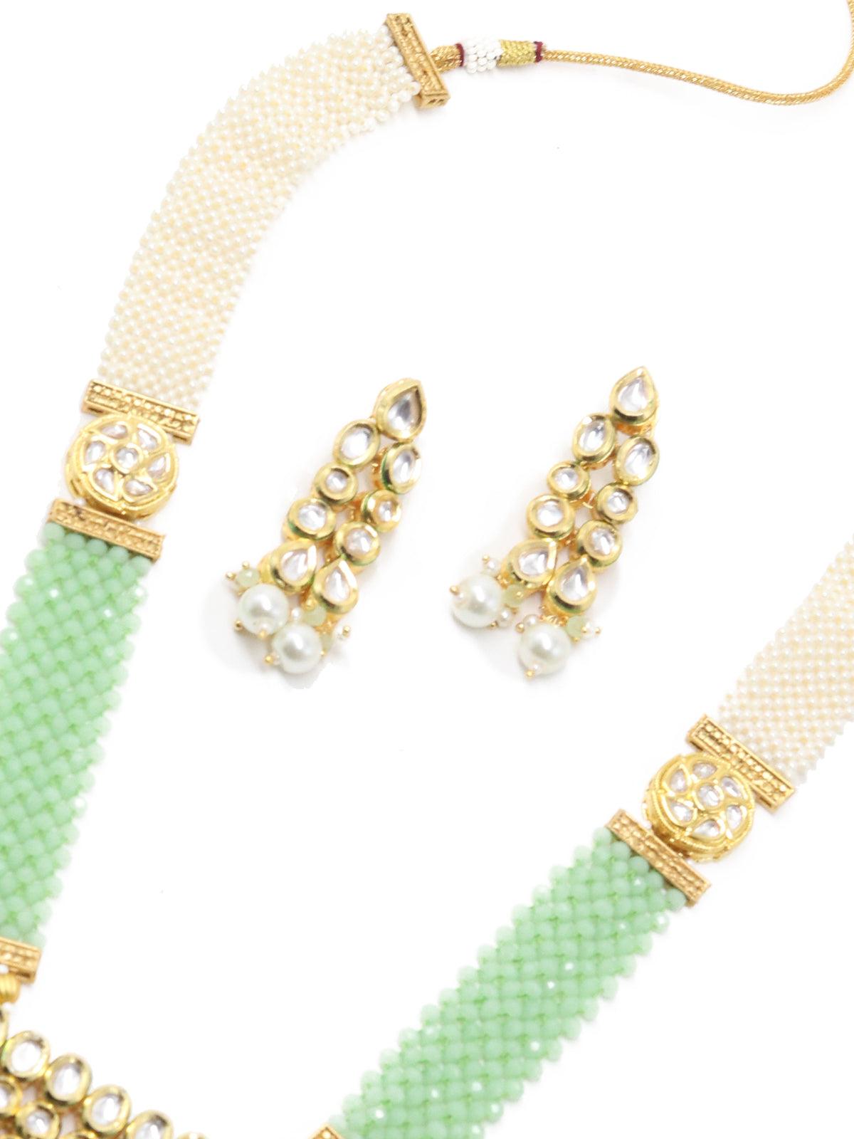 Fancy Green Onyx and Pearl Necklace Set - Rajwada