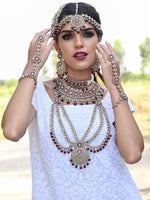 Faux Pearl and Kundan Three Layered Jewelry Set - Rajwada