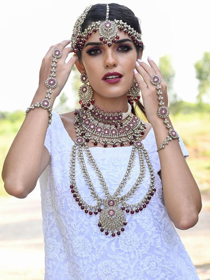 Faux Pearl and Kundan Three Layered Jewelry Set - Rajwada