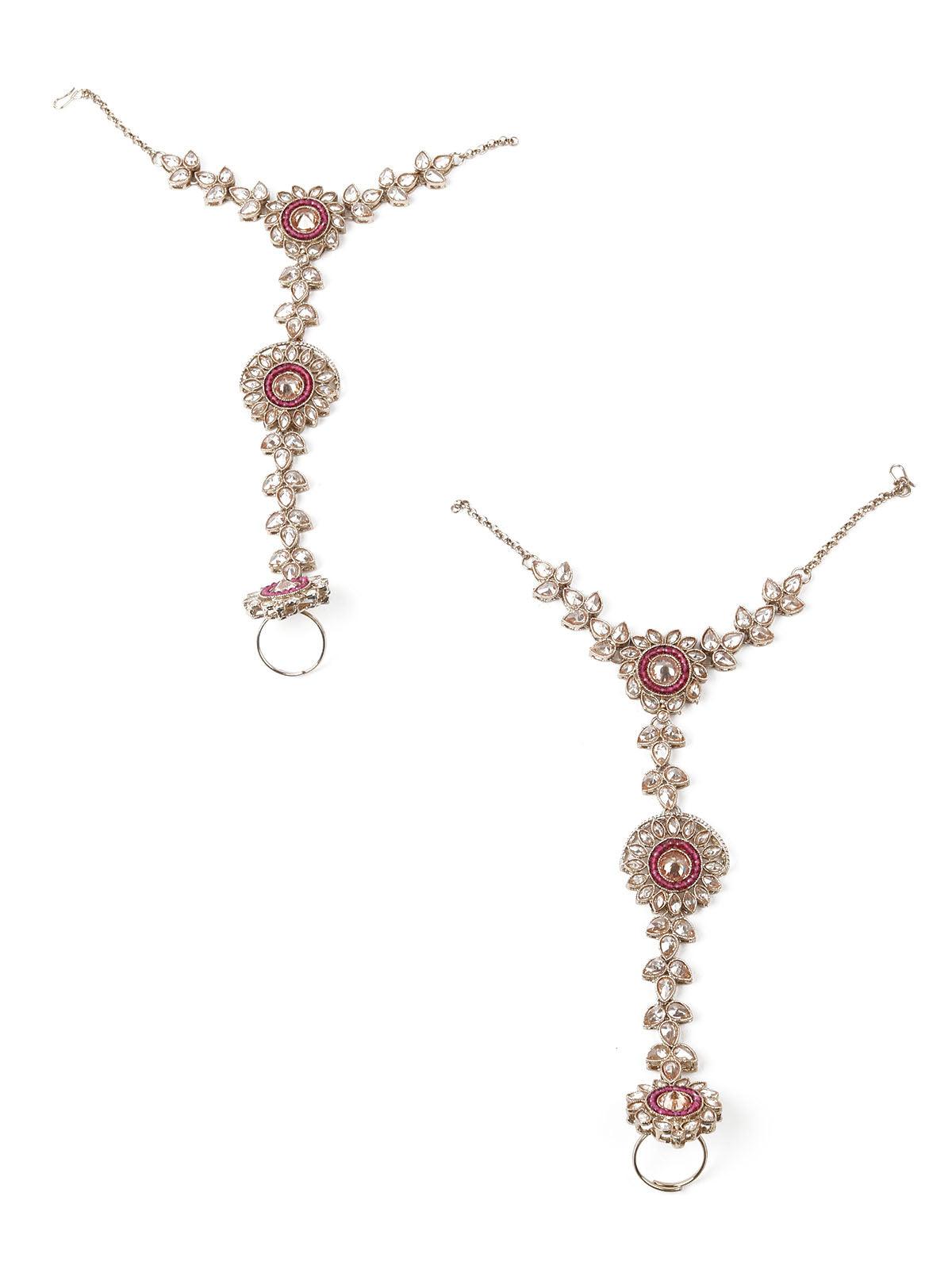 Faux Pearl and Kundan Three Layered Jewelry Set - Rajwada