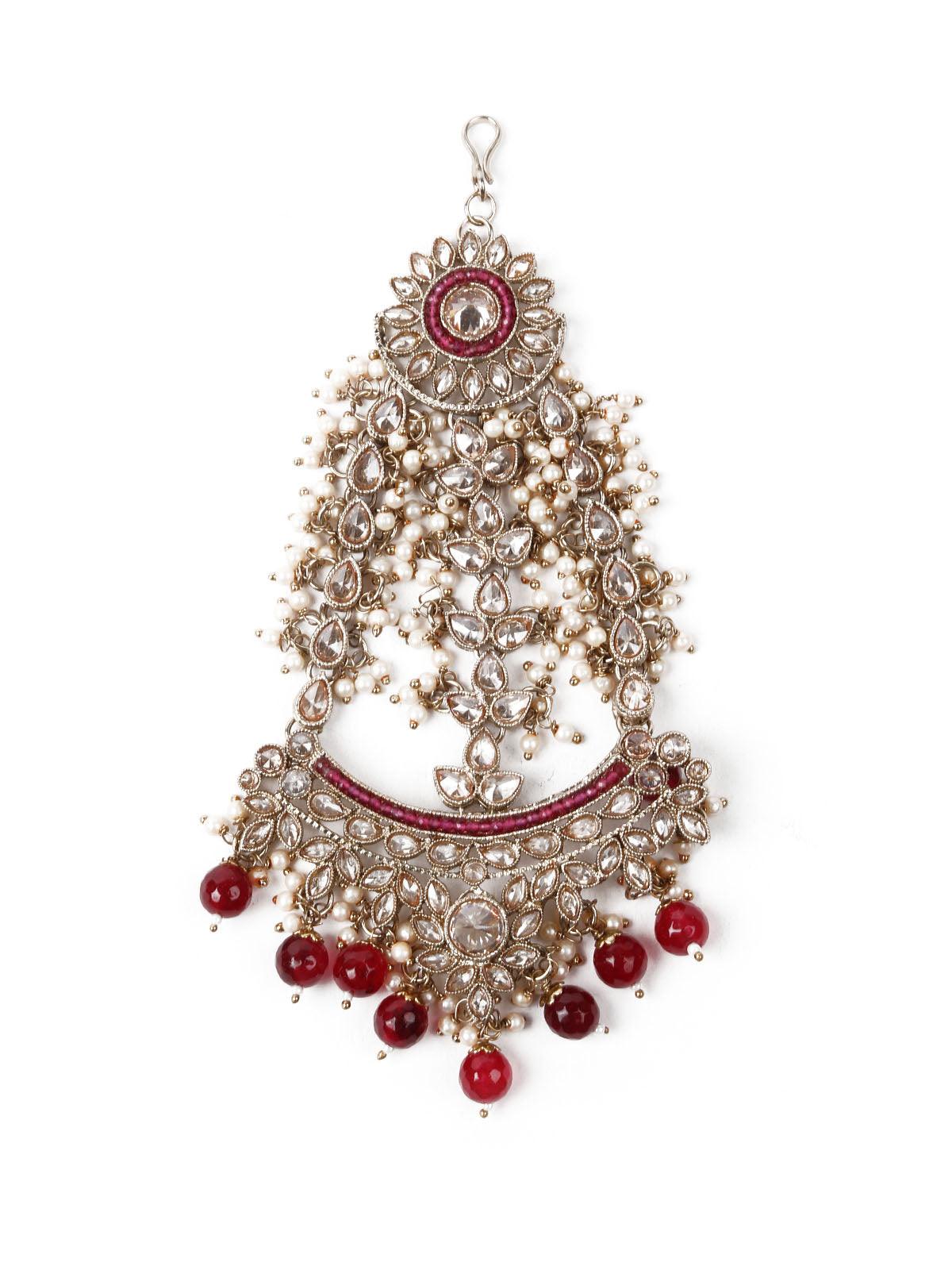 Faux Pearl and Kundan Three Layered Jewelry Set - Rajwada