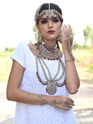 Faux Pearl and Kundan Three Layered Jewelry Set - Rajwada