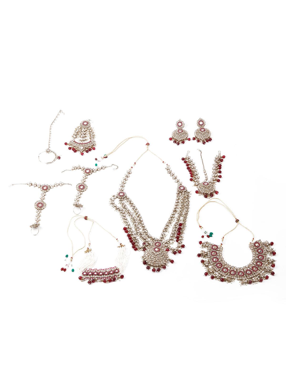 Faux Pearl and Kundan Three Layered Jewelry Set - Rajwada