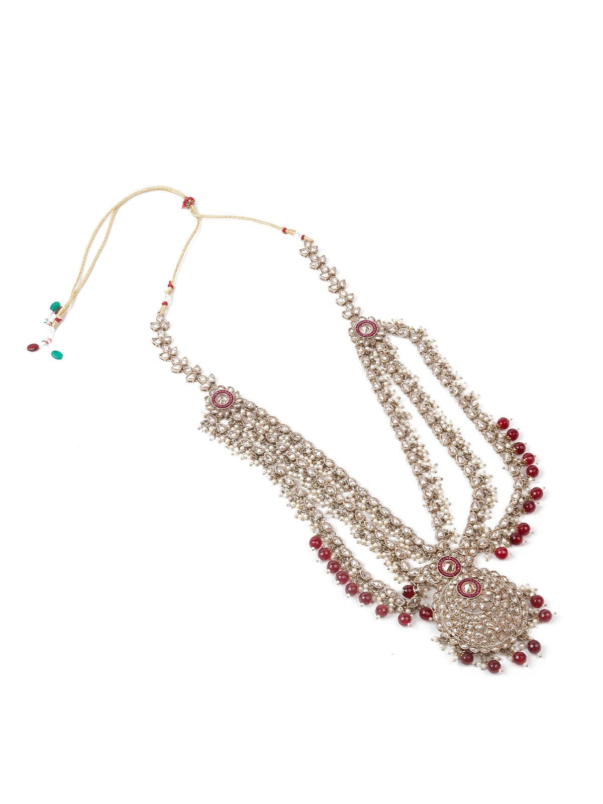 Faux Pearl and Kundan Three Layered Jewelry Set - Rajwada