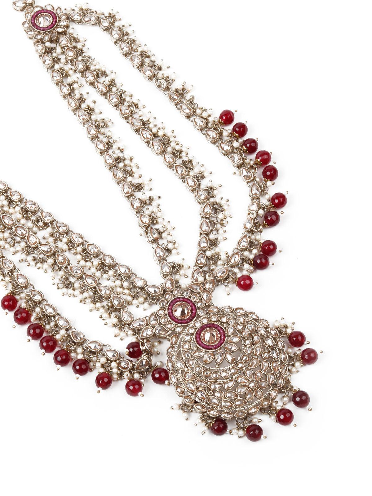 Faux Pearl and Kundan Three Layered Jewelry Set - Rajwada