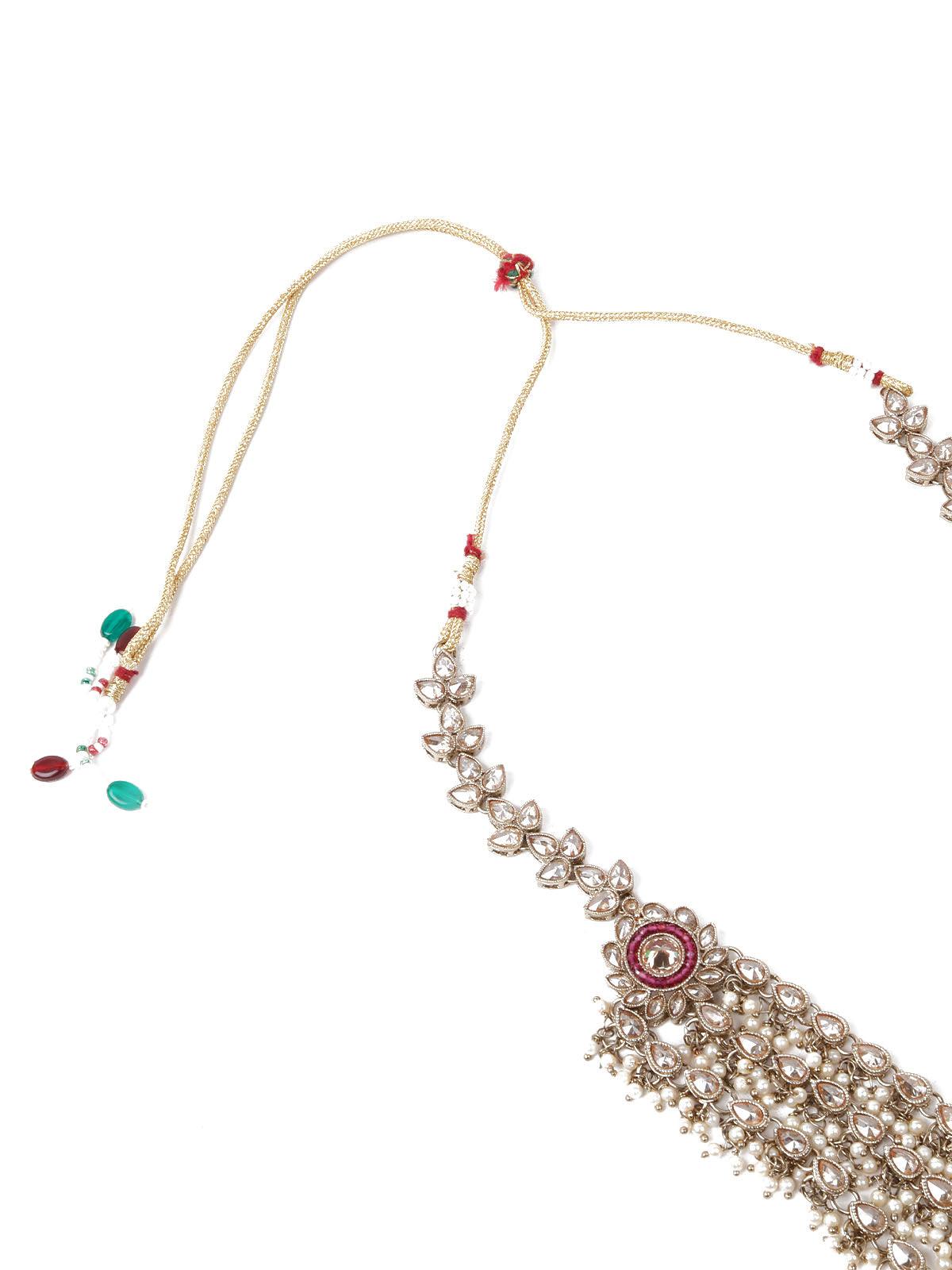 Faux Pearl and Kundan Three Layered Jewelry Set - Rajwada