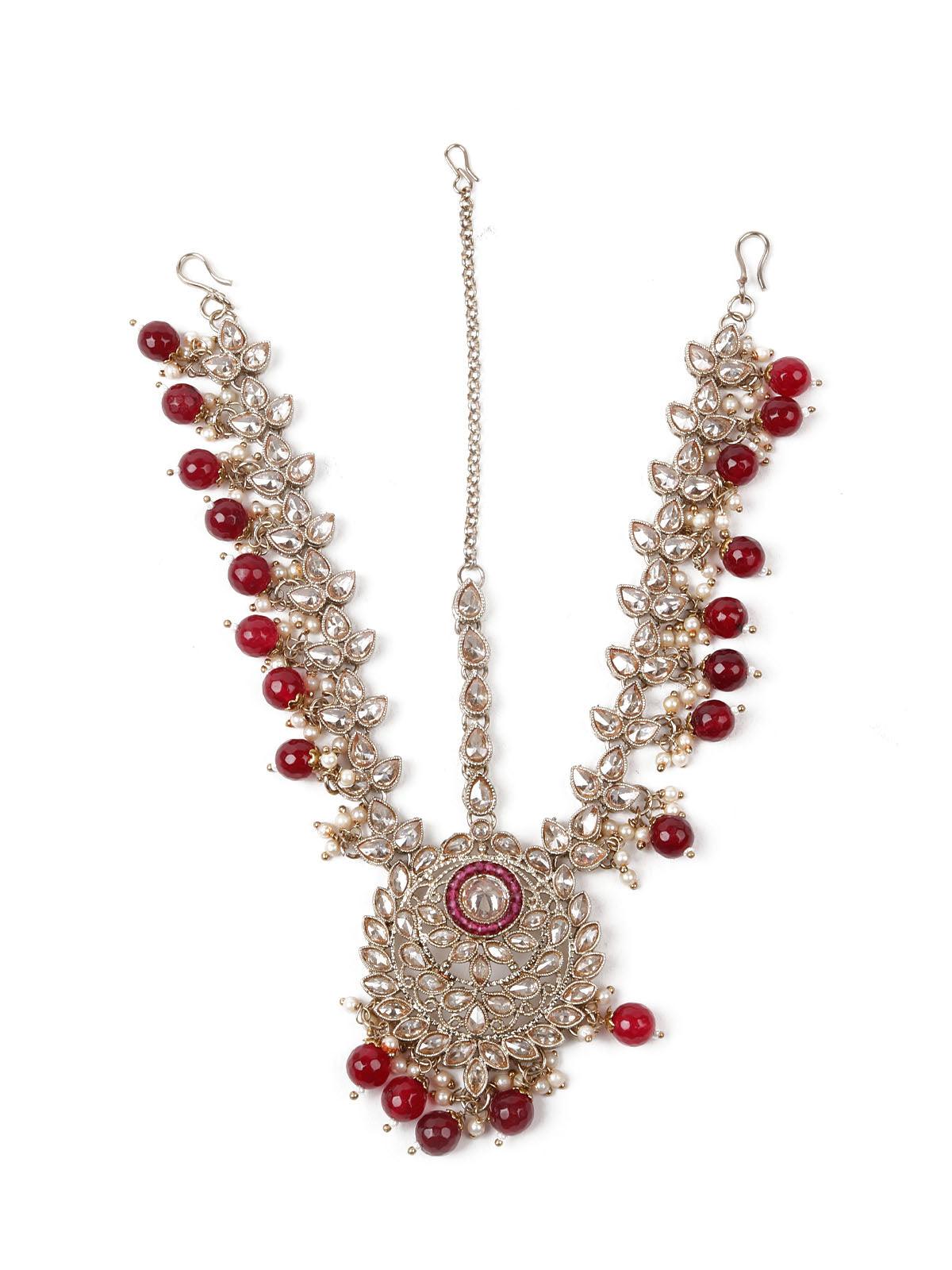 Faux Pearl and Kundan Three Layered Jewelry Set - Rajwada