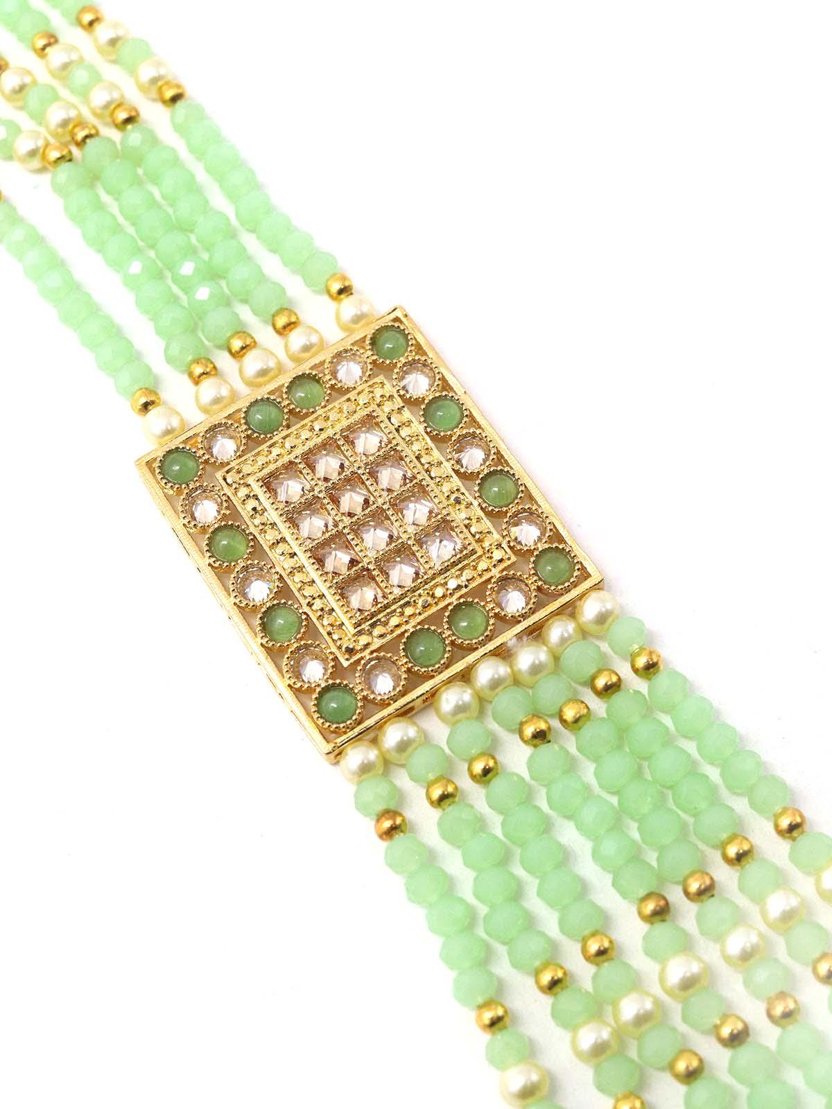 Flaunting green beads and pearl necklace - Rajwada