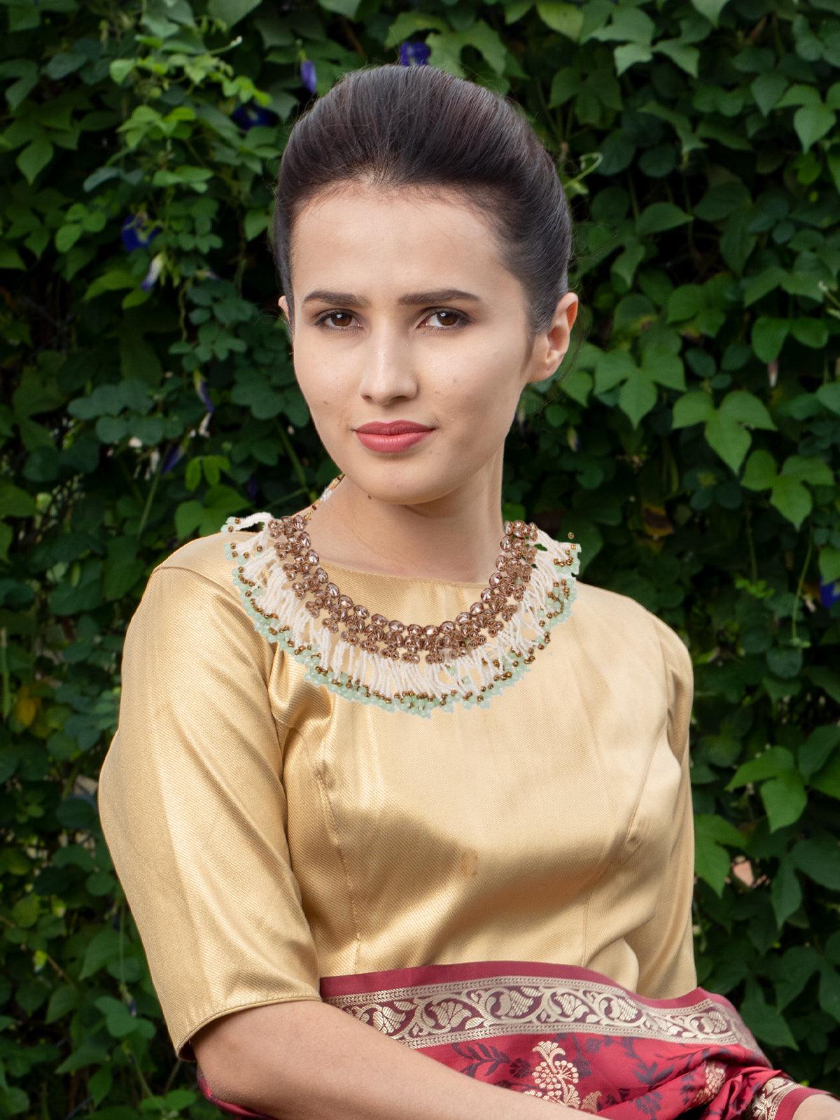 Floral kundan pearl choker with earrings - Rajwada