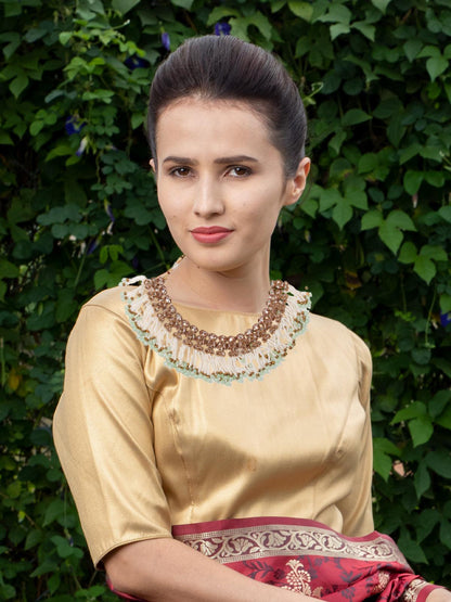 Floral kundan pearl choker with earrings - Rajwada